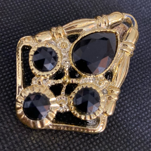 Vintage 80’s Acrylic gold tone & Black onyx stones Clip-on earrings - Picture 4 of 7